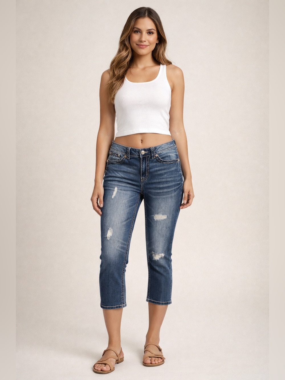 Miss Me Y2K Style Distressed Embellished Capri Jeans - Women's 26